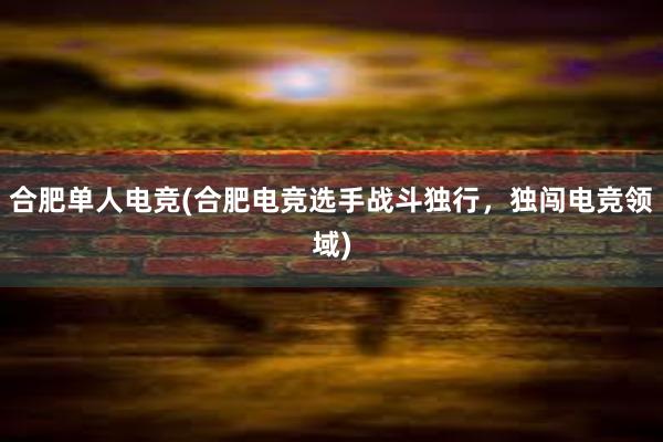 合肥单人电竞(合肥电竞选手战斗独行，独闯电竞领域)