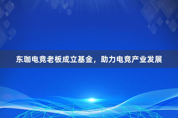 东珈电竞老板成立基金，助力电竞产业发展