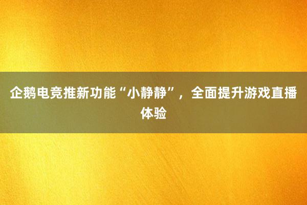 企鹅电竞推新功能“小静静”，全面提升游戏直播体验