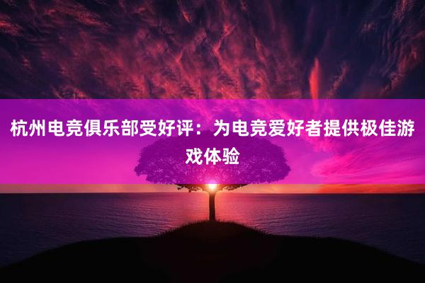 杭州电竞俱乐部受好评：为电竞爱好者提供极佳游戏体验